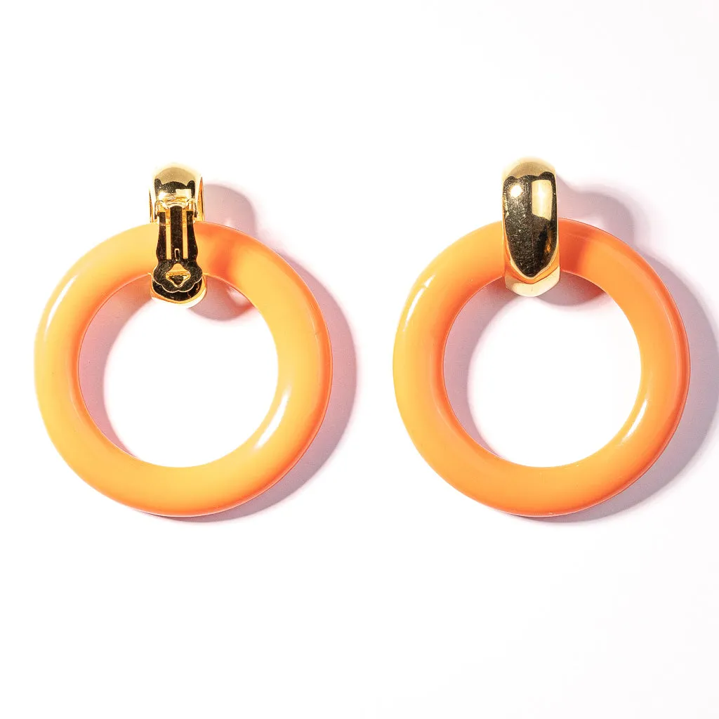 Gold and Coral Ring Doorknocker Clip Earring