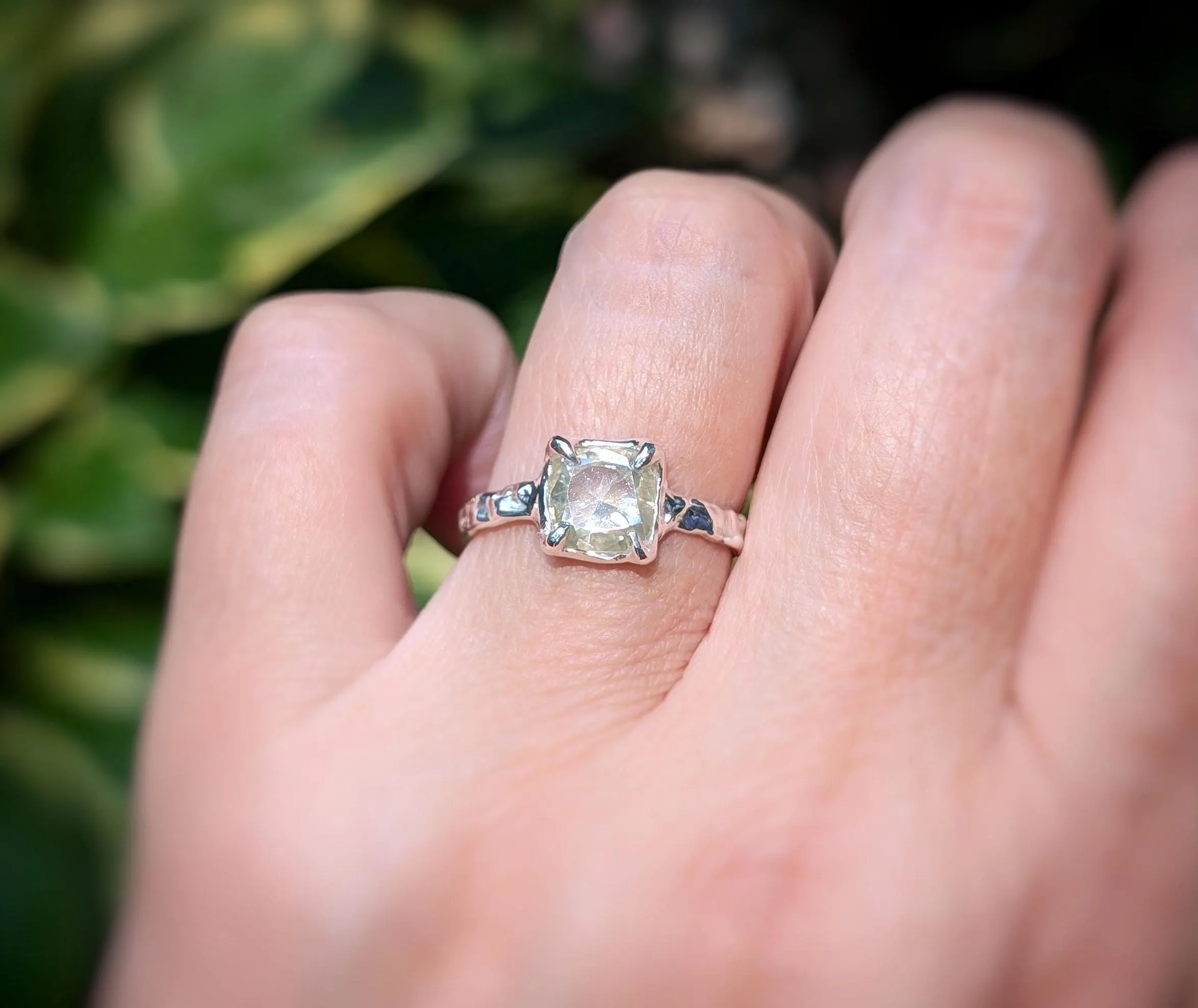 Gold Moissanite textured ring ~ Moissanite engagement ring