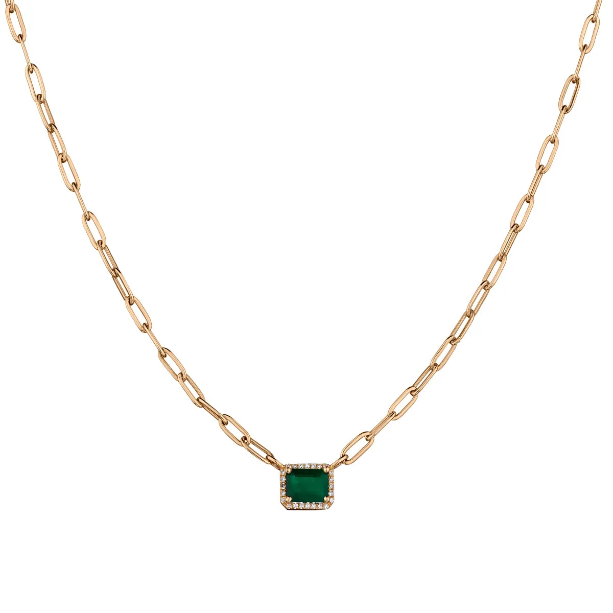 GREEN EMERALD & DIAMOND PAPERCLIP CHAIN NECKLACE