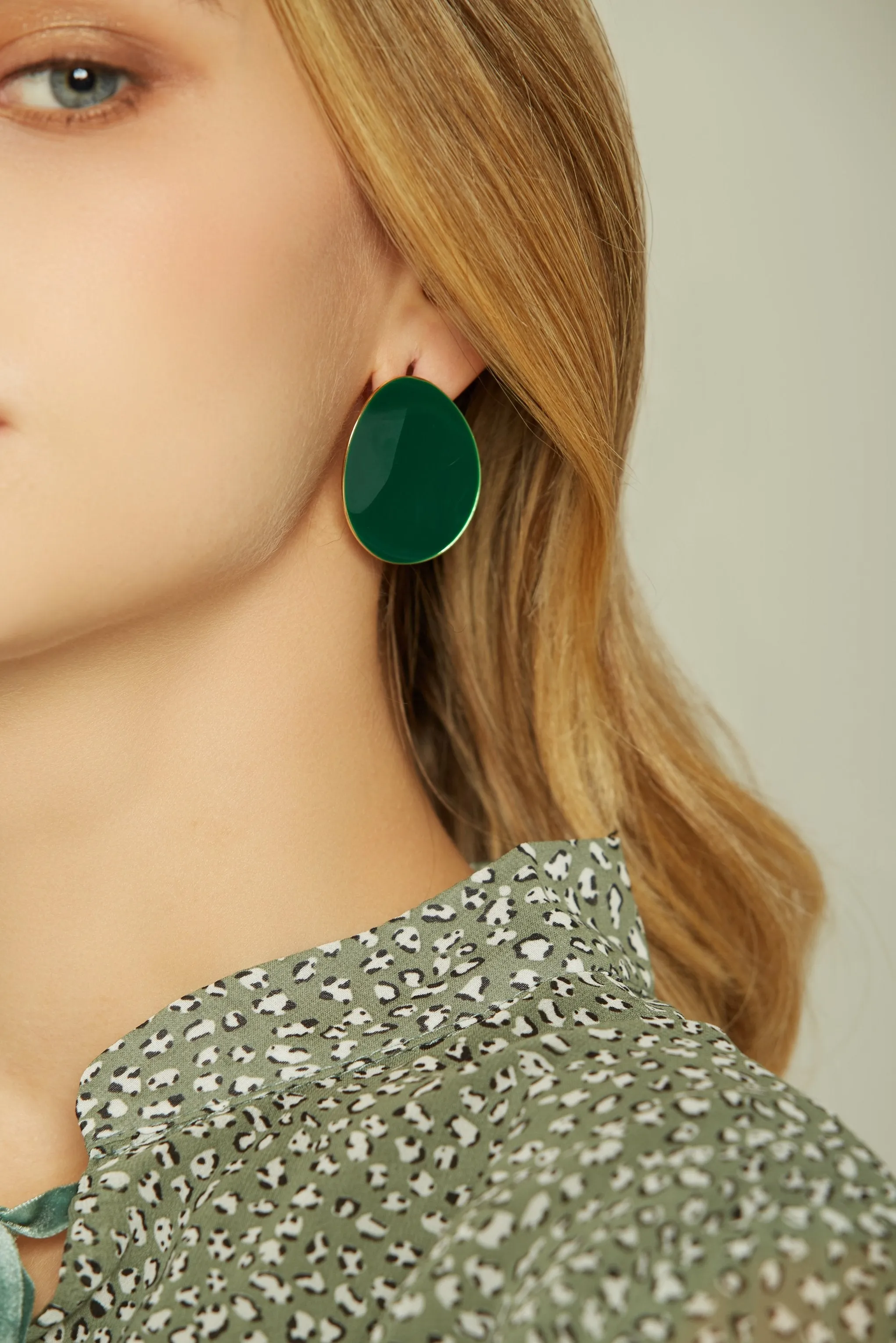 Green Jade Resin Stud Earrings