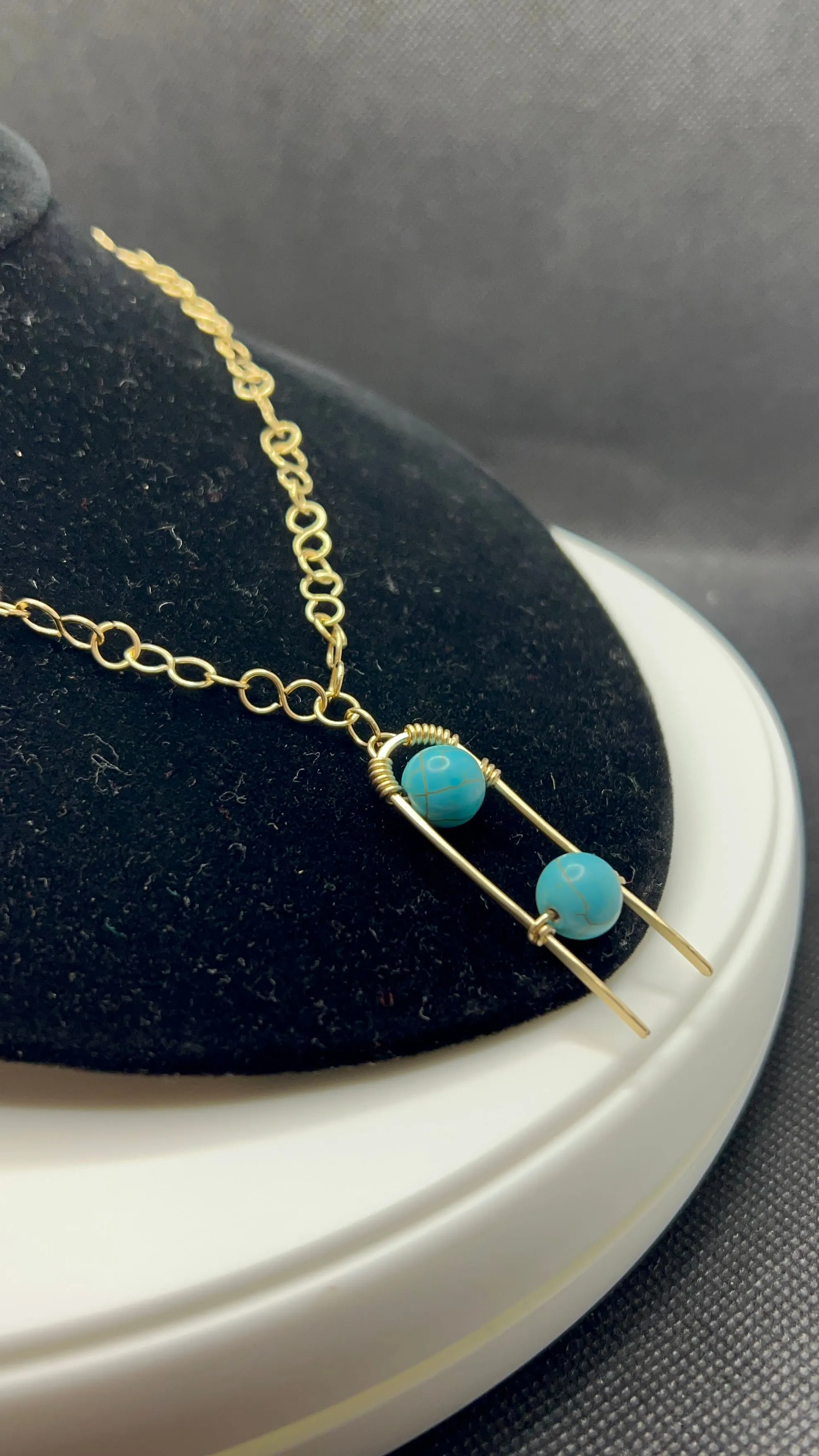 Handmade Brass Chain and Pendant with turquoise howlite 17in and earrings