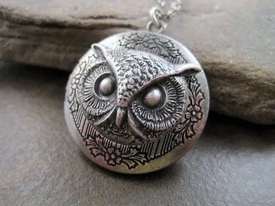 Handmade Oxidized Sterling Silver Owl Locket Necklace