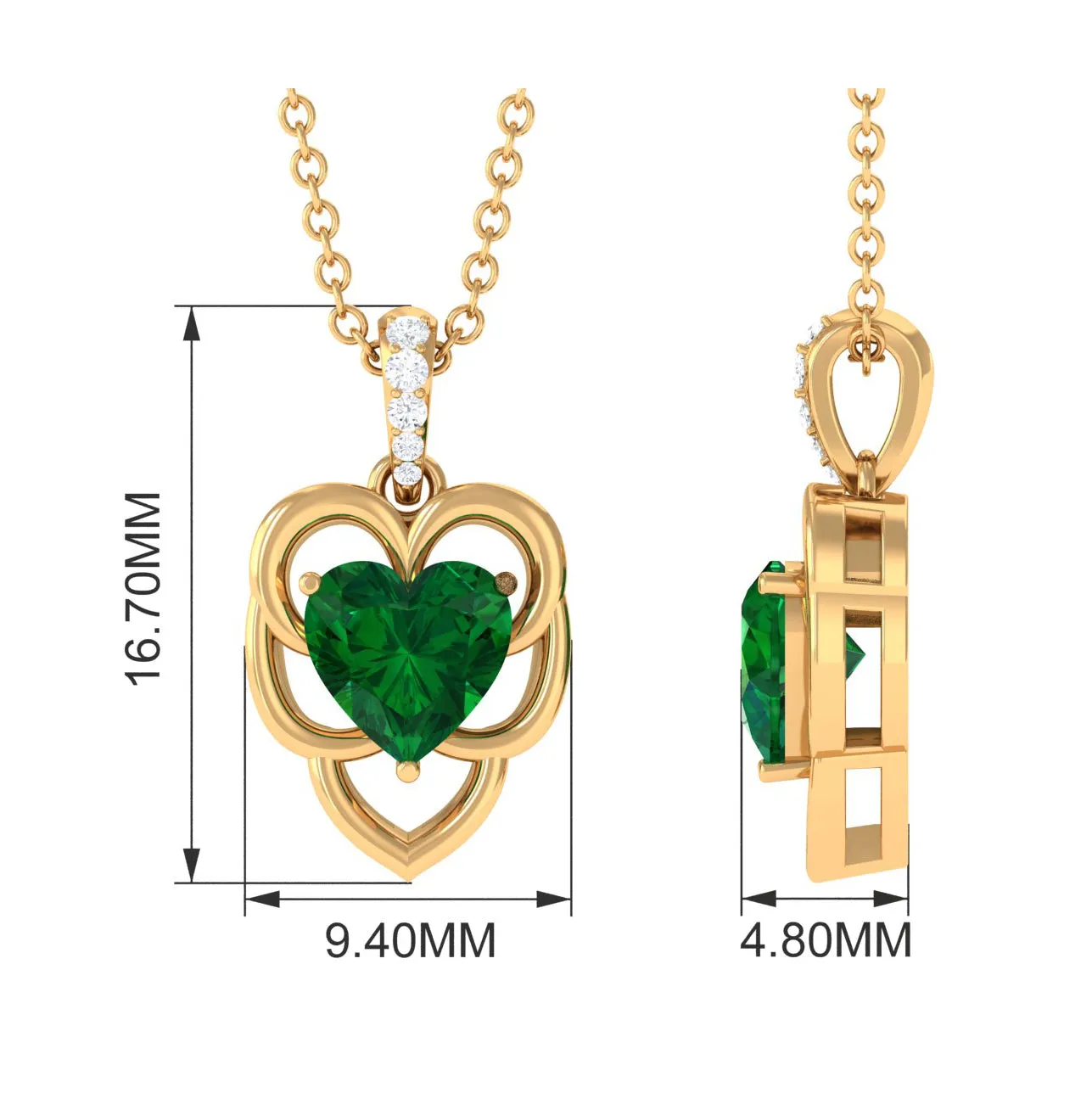 Heart Shape Created Emerald Leaf Pendant with Diamond Accent Bail