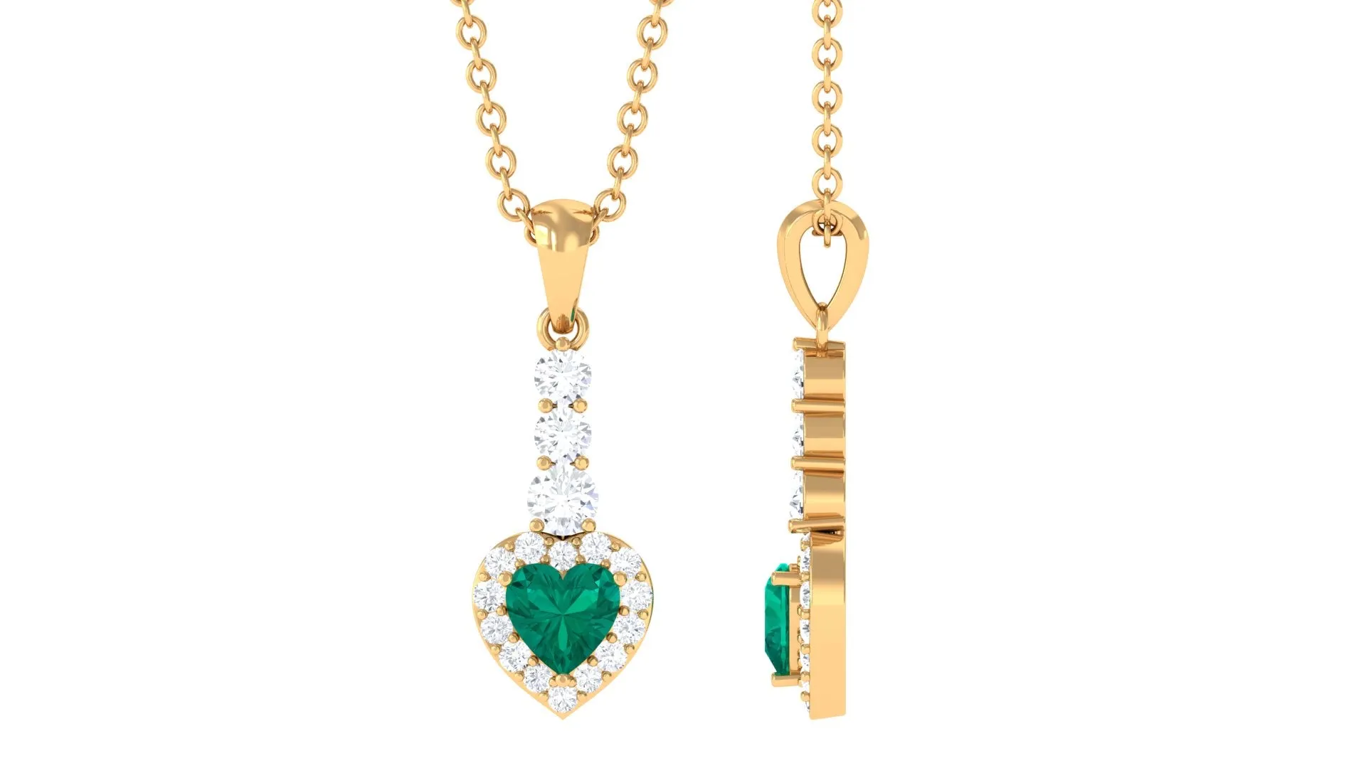 Heart Shape Emerald Drop Pendant with Diamond