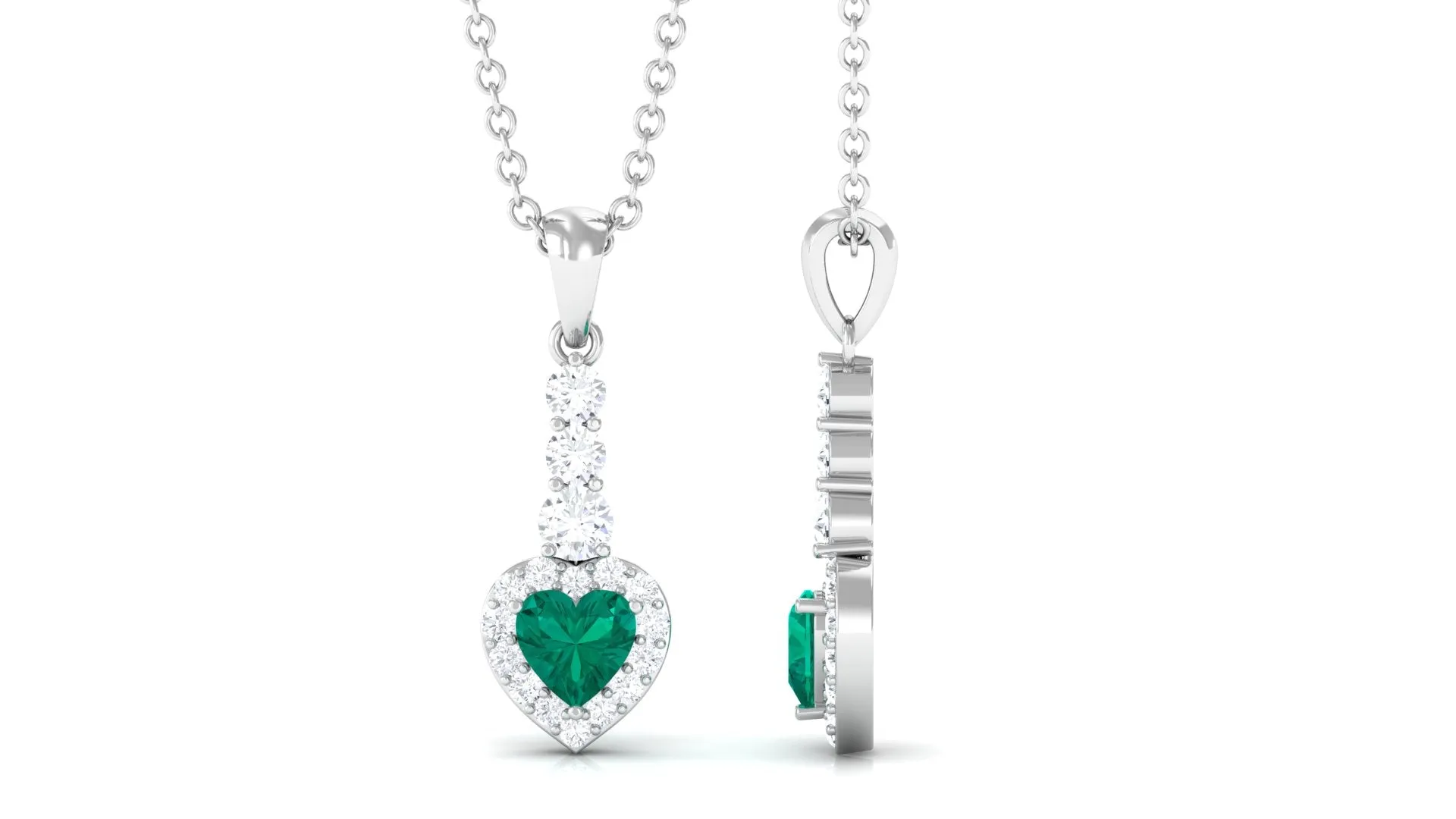 Heart Shape Emerald Drop Pendant with Diamond