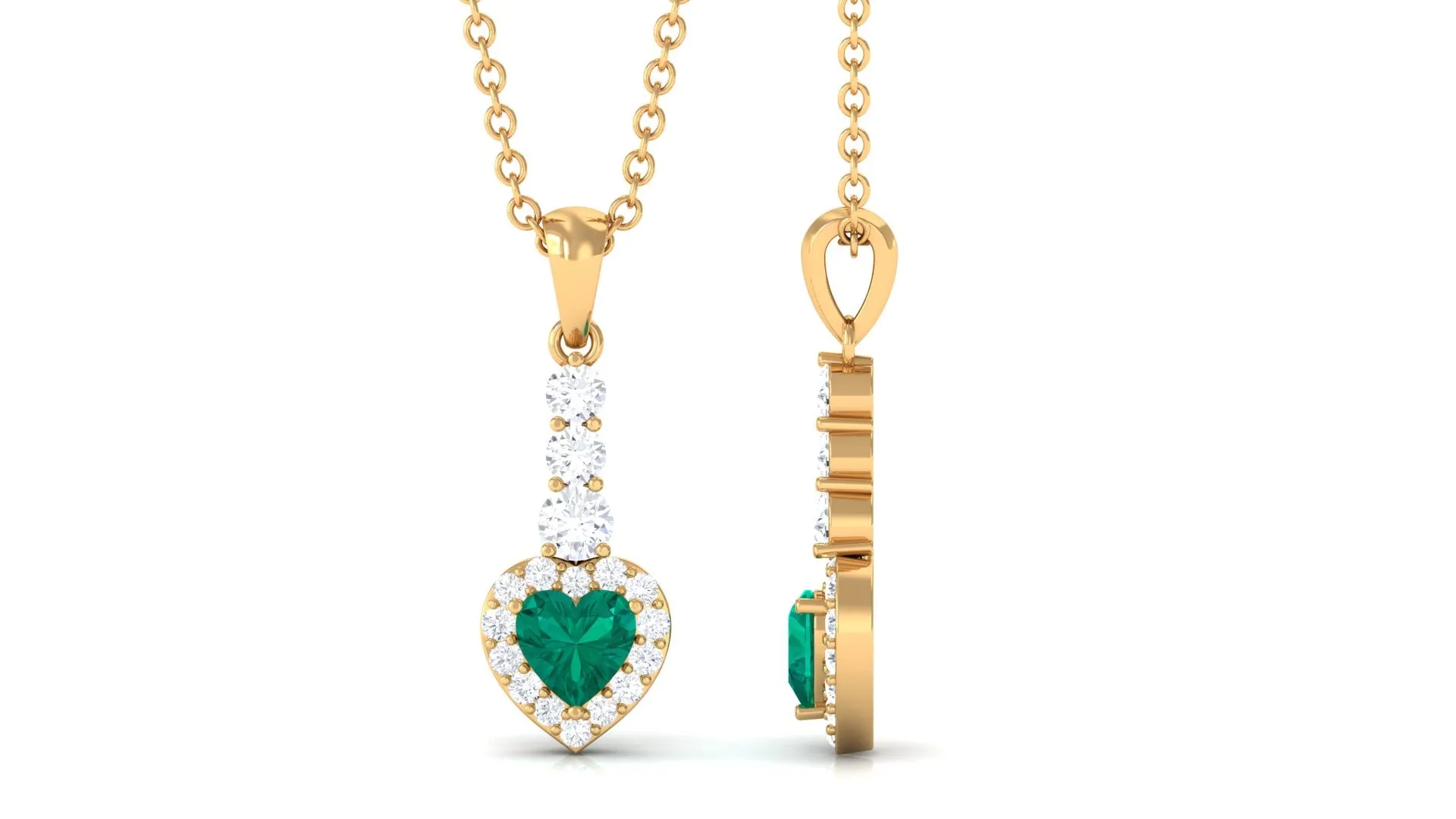 Heart Shape Emerald Drop Pendant with Diamond