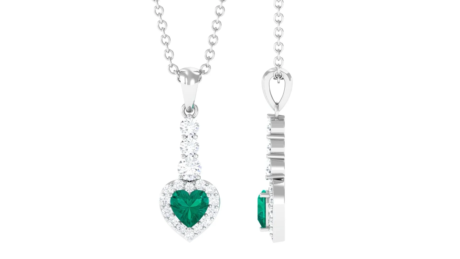 Heart Shape Emerald Drop Pendant with Diamond