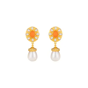 Heather Earrings Orange Coral, Crystal & Pearls