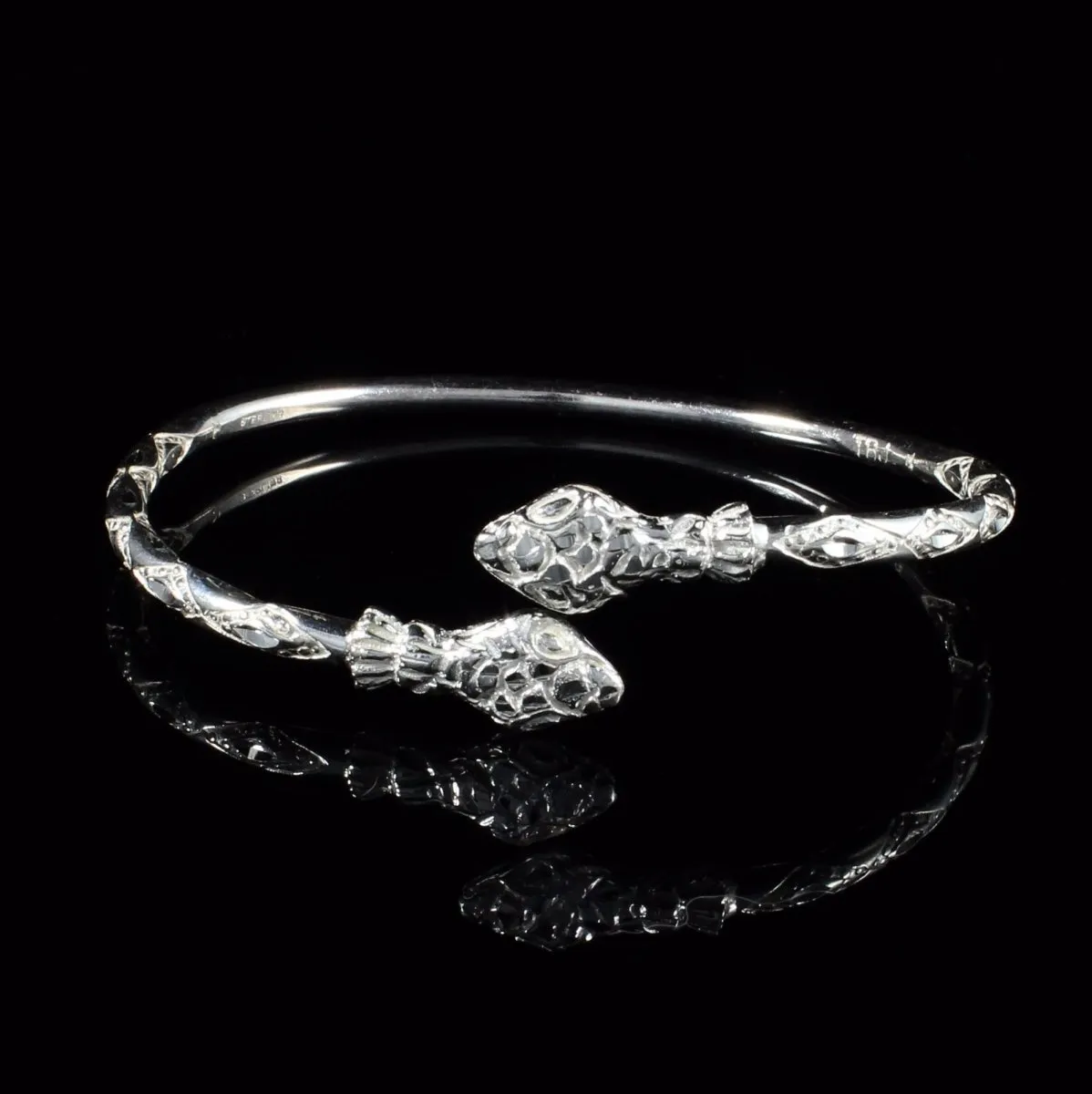 Heavy Snake Head Bangle with Diamante Pattern