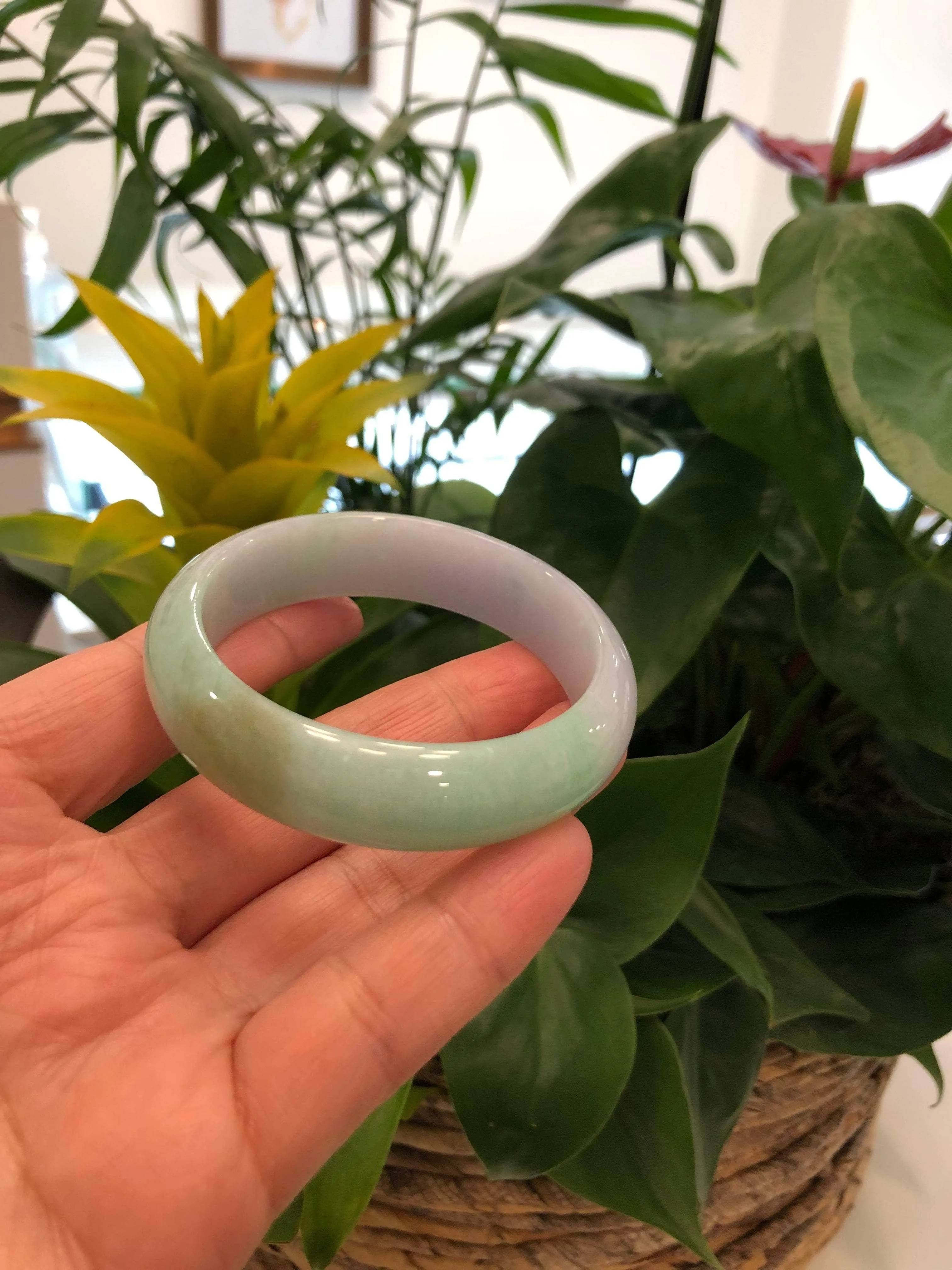 High-quality Lavender-Green Natural Burmese Jadeite Jade Bangle (57.12 mm ) #325