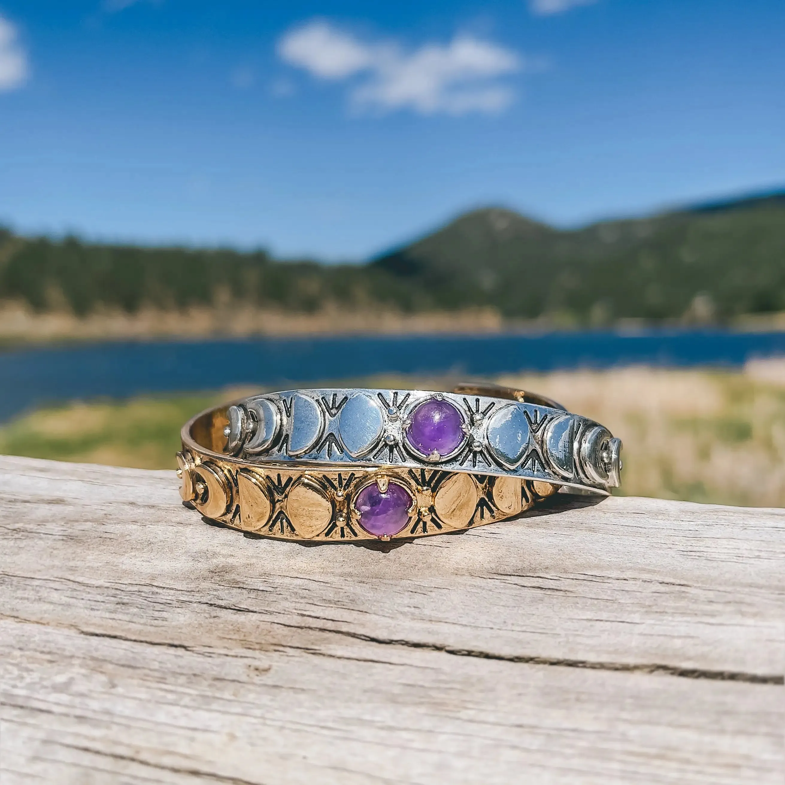 Hiouchi Moon Phases Cuff Bracelet | Amethyst | Silver