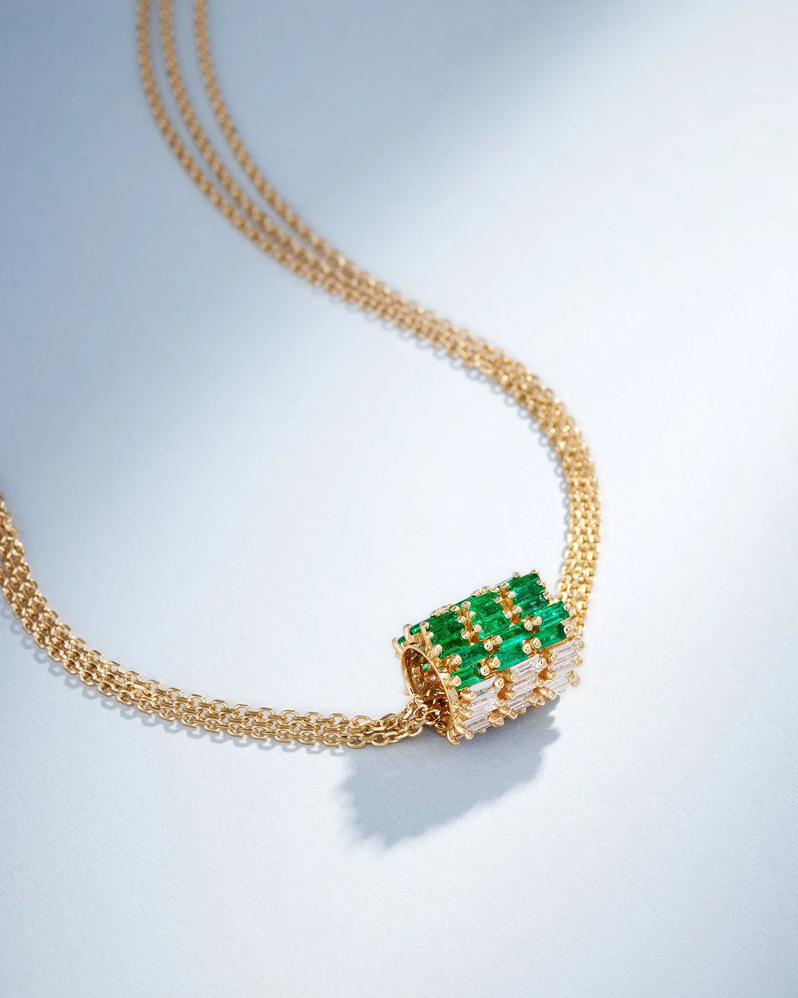 Infinite Triple Row Emerald & Diamond Rondelle Pendant