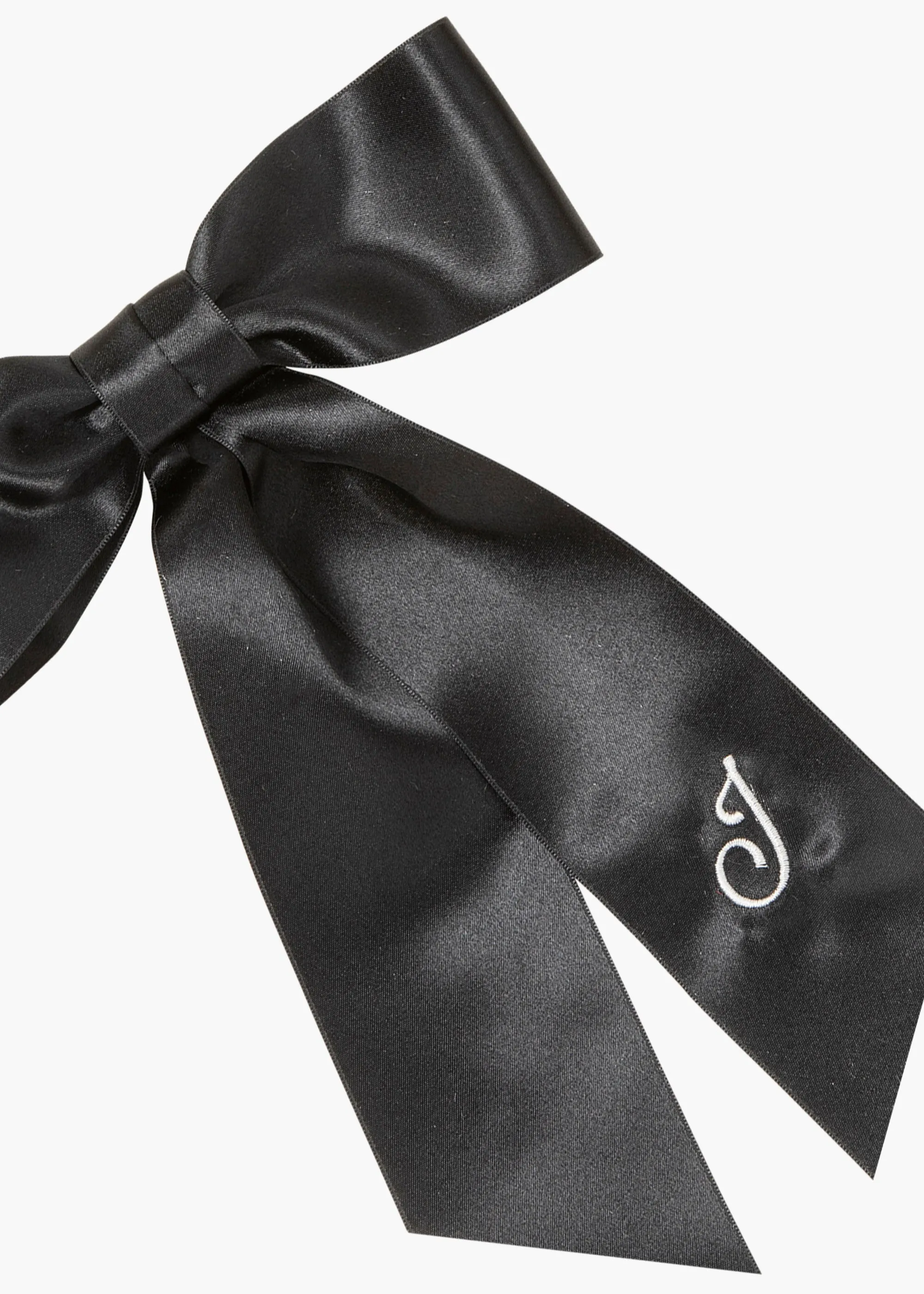 Initial April Satin Bow Barrette -- Black