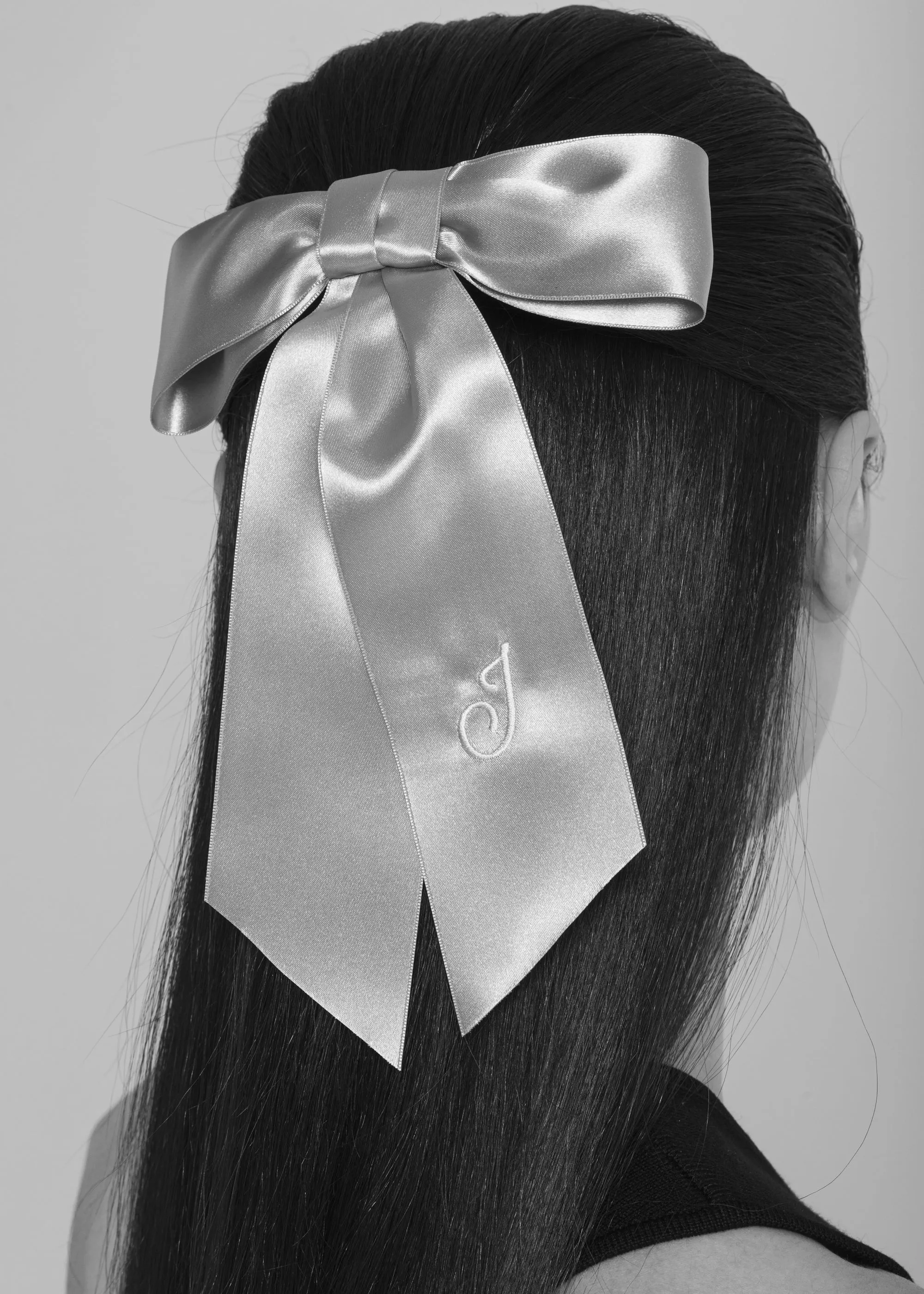 Initial April Satin Bow Barrette -- Peony