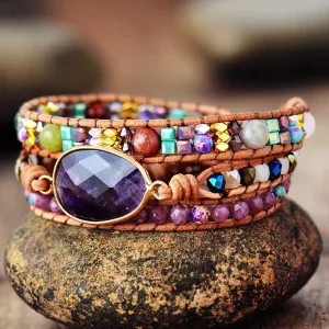 Jasper Amethyst Charm Wrap Bracelet