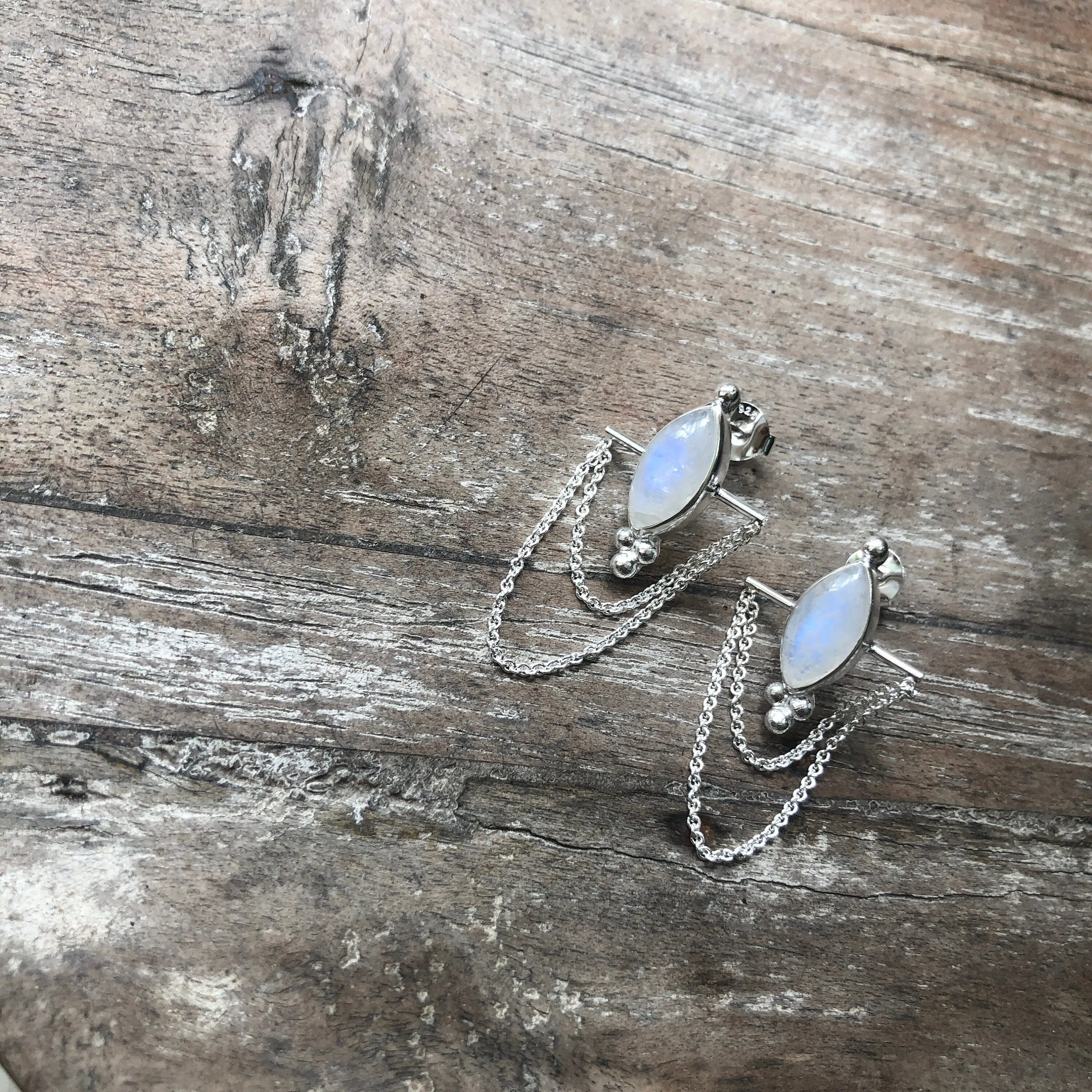 Kali Cat Sterling Silver Rainbow Moonstone Studs