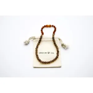 Kids Amber Necklace - Smokey Quartz   Raw Cognac