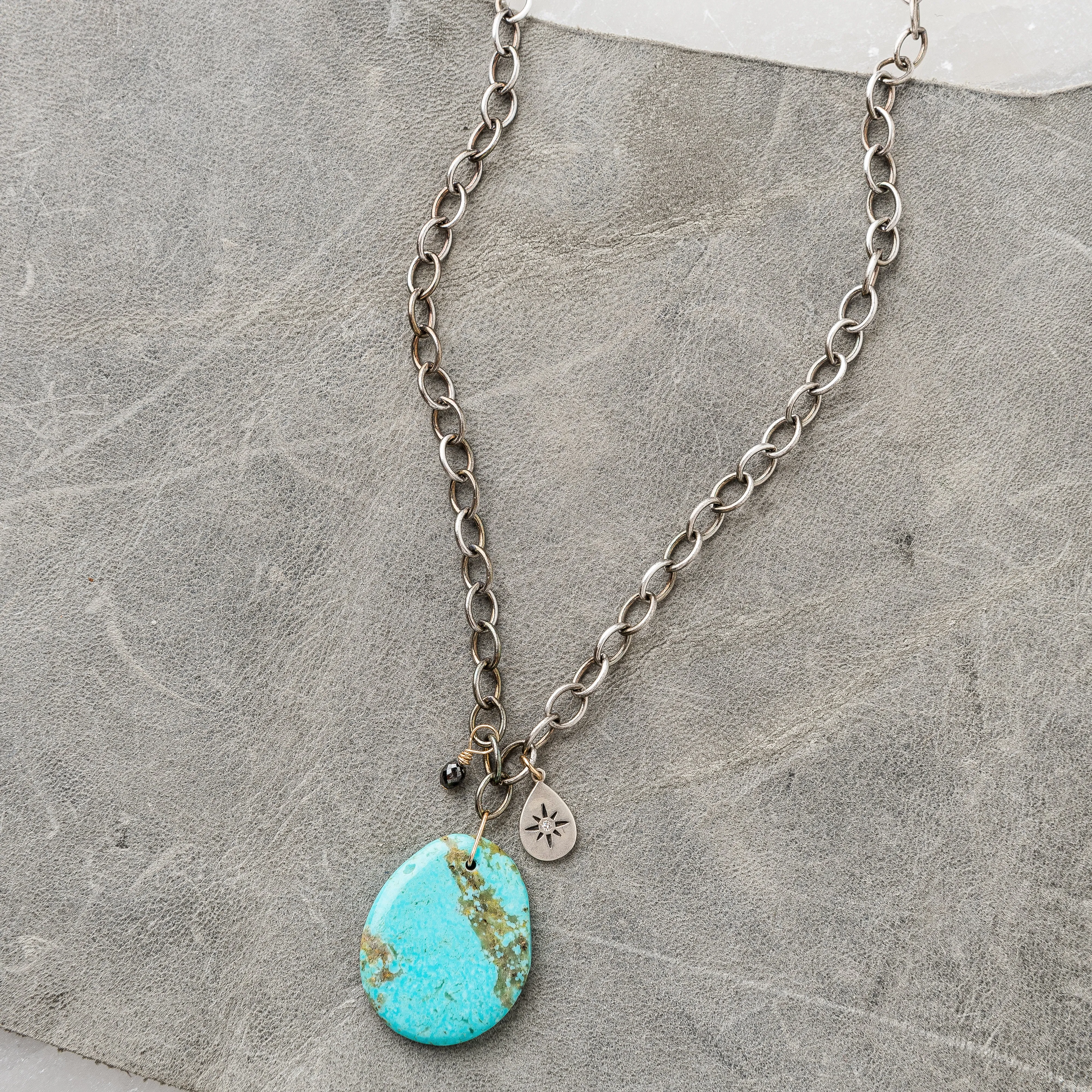 Kingman Turquoise Necklace with Diamond Charms