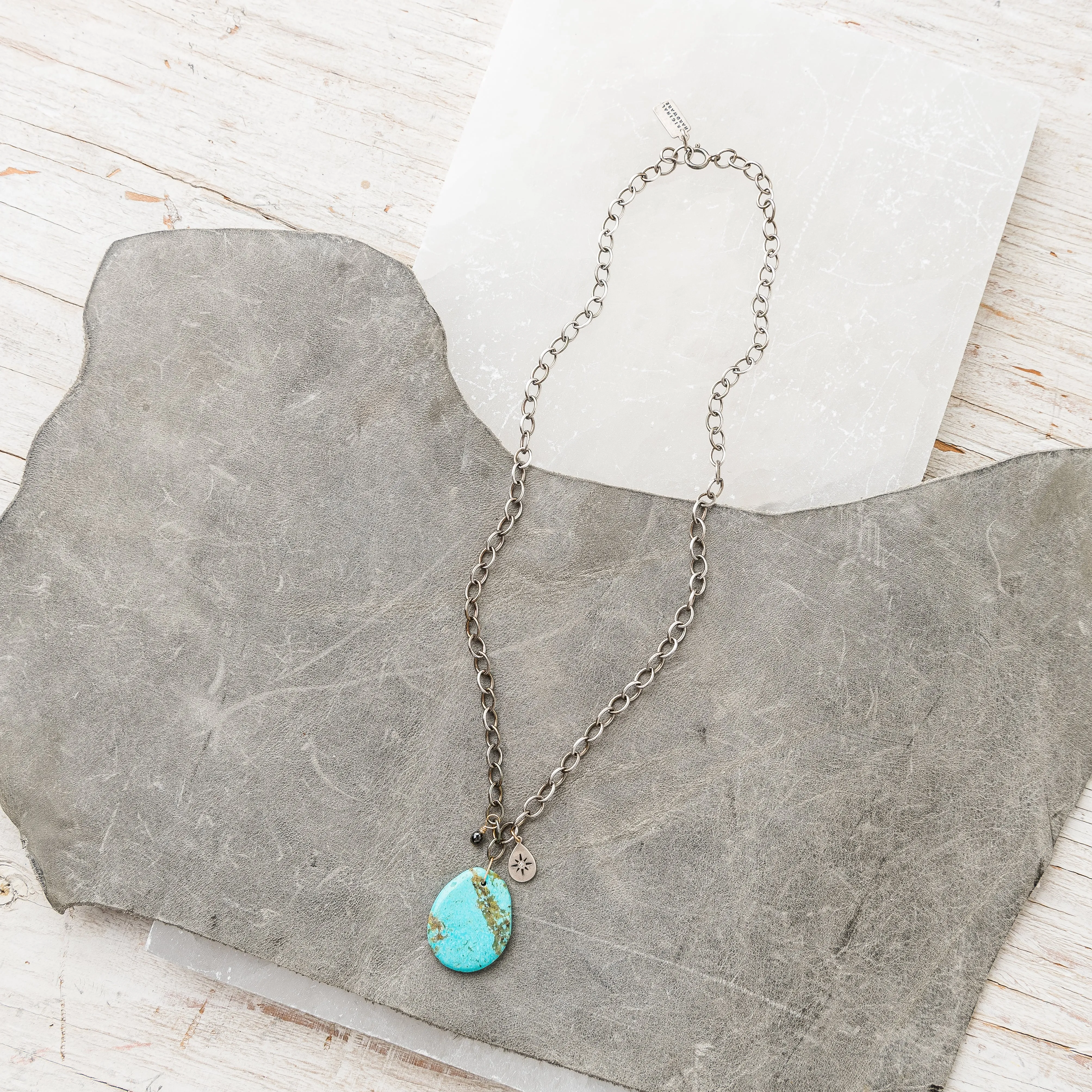 Kingman Turquoise Necklace with Diamond Charms