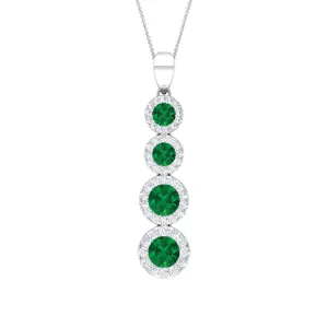 Lab Grown Emerald Dangle Pendant Necklace With Moissanite Halo