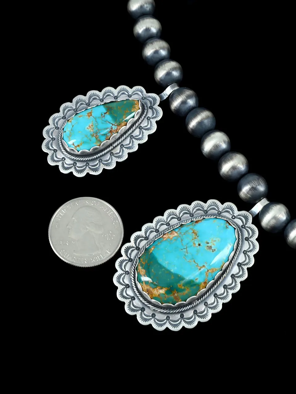 Large Native American Sterling Silver Natural Royston Turquoise Necklace