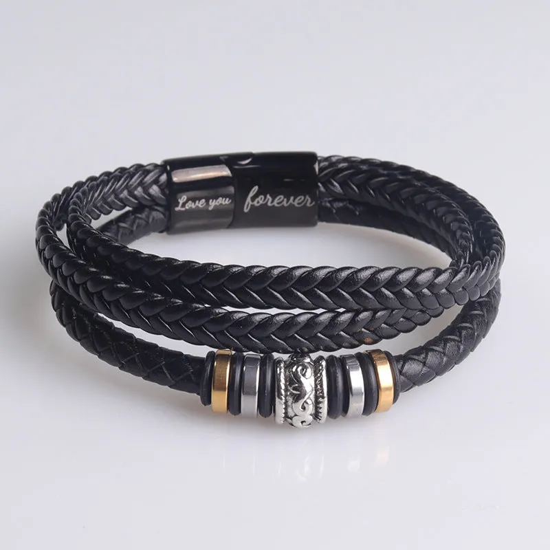 Laser Fashion Titanium Leather Cord Bracelet