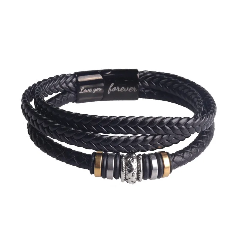 Laser Fashion Titanium Leather Cord Bracelet