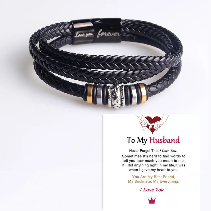 Laser Fashion Titanium Leather Cord Bracelet