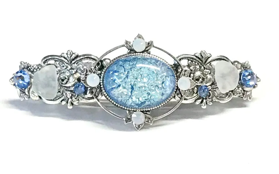 Light Denim Blue Glass Opal Hair Barrette