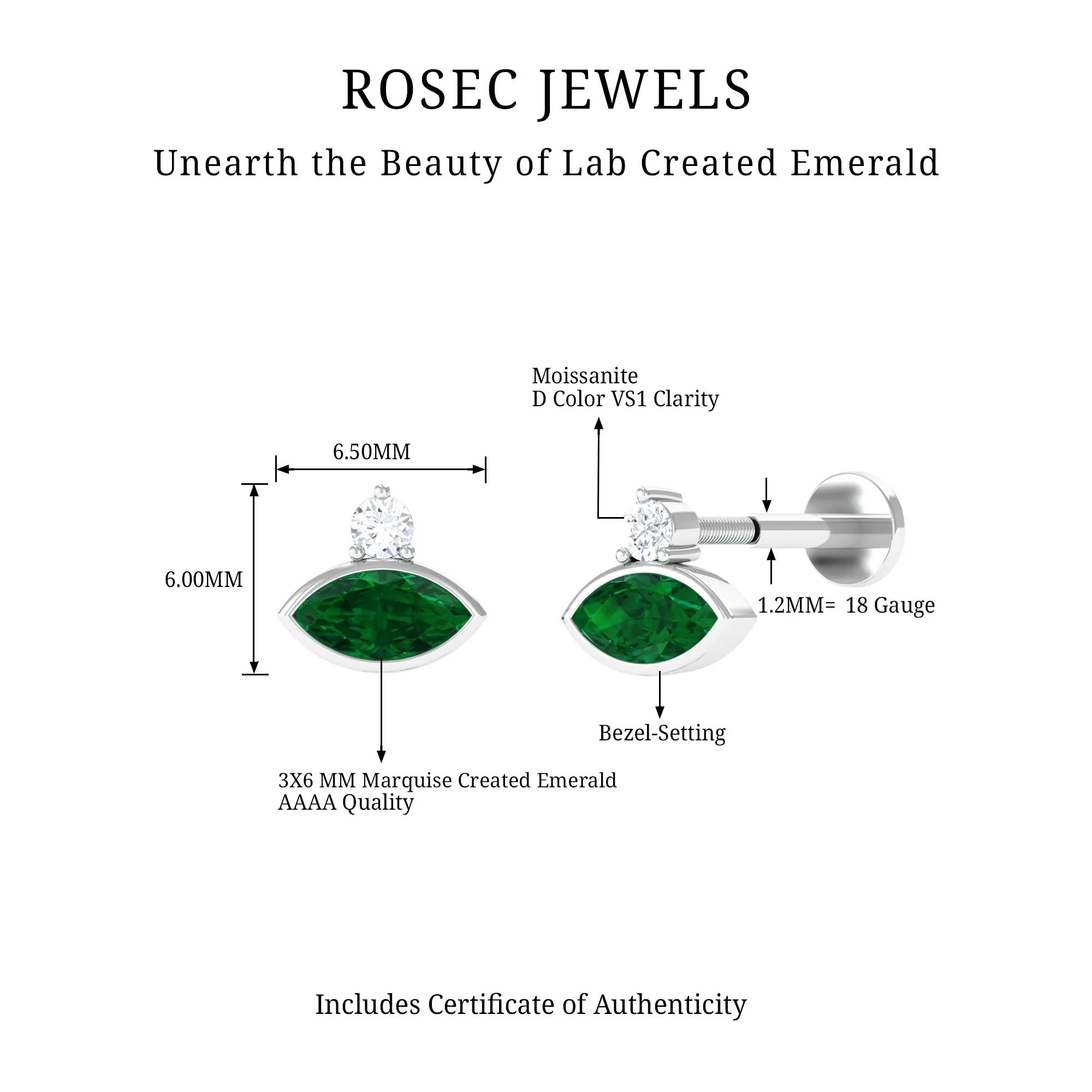 Marquise Cut Created Emerald Helix Earring with Moissanite