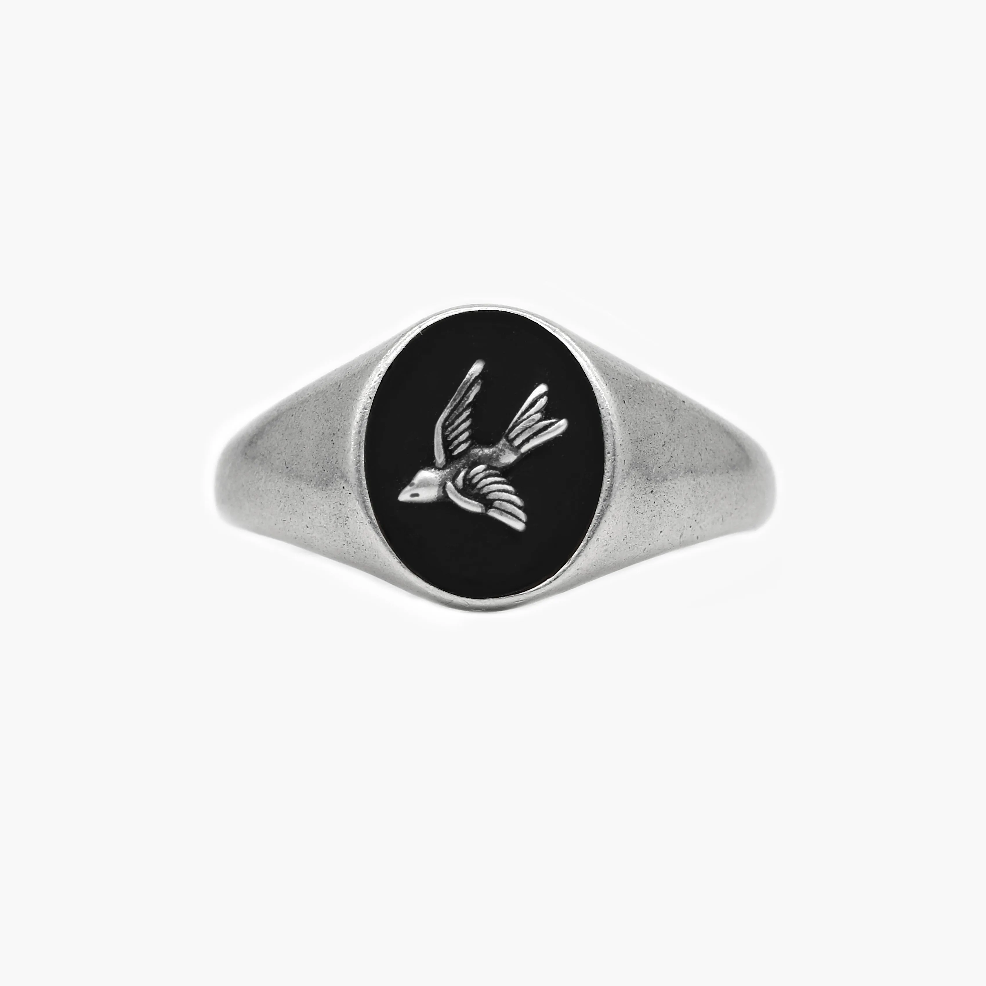 Matte Onyx "Dove" Sterling Silver Signet Ring