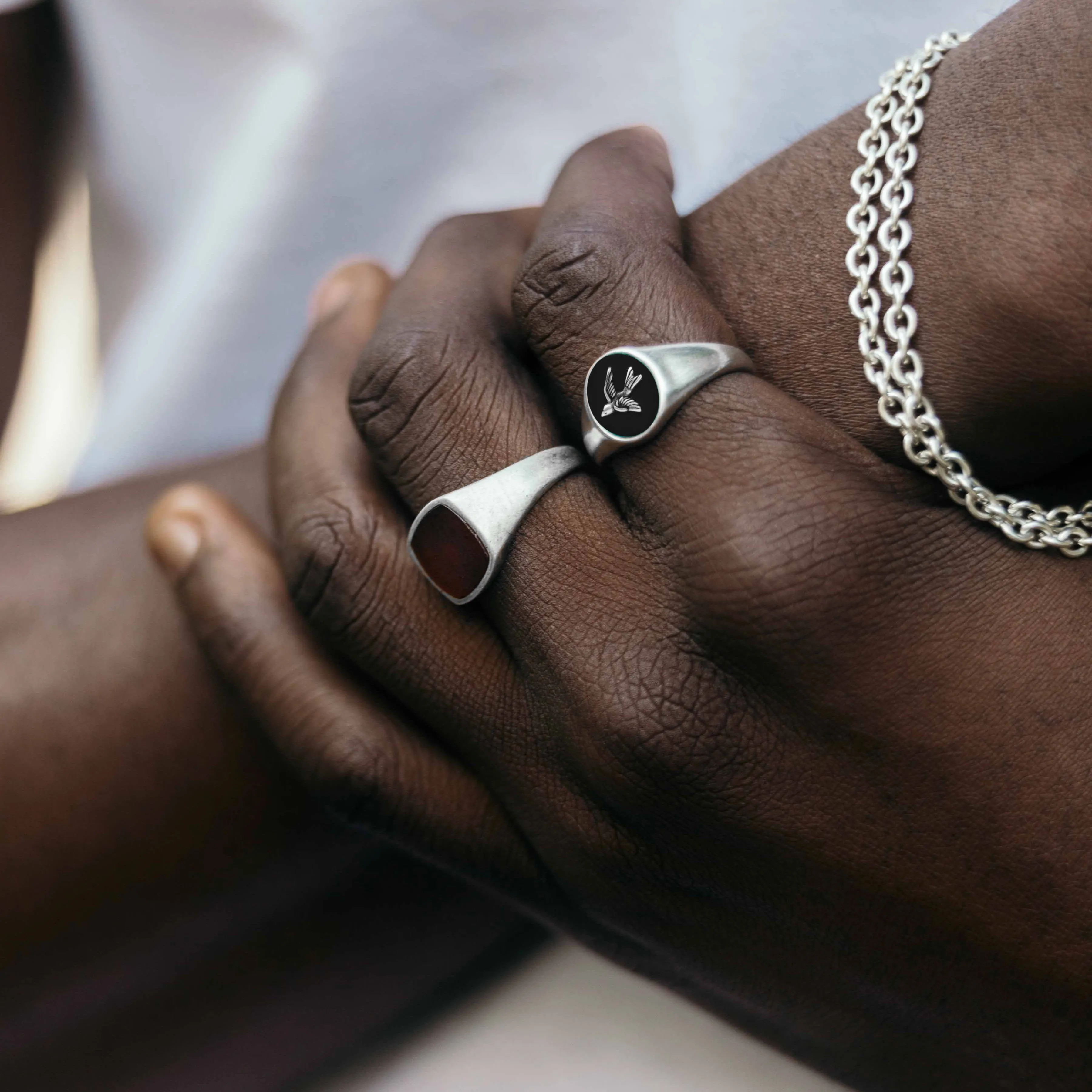 Matte Onyx "Dove" Sterling Silver Signet Ring