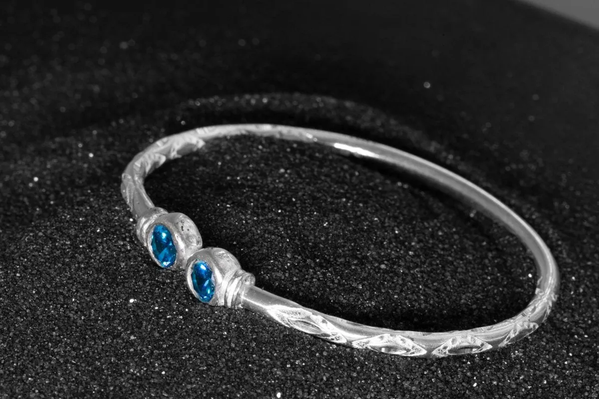 Medium Bangle with Blue Zircon December Birthstone