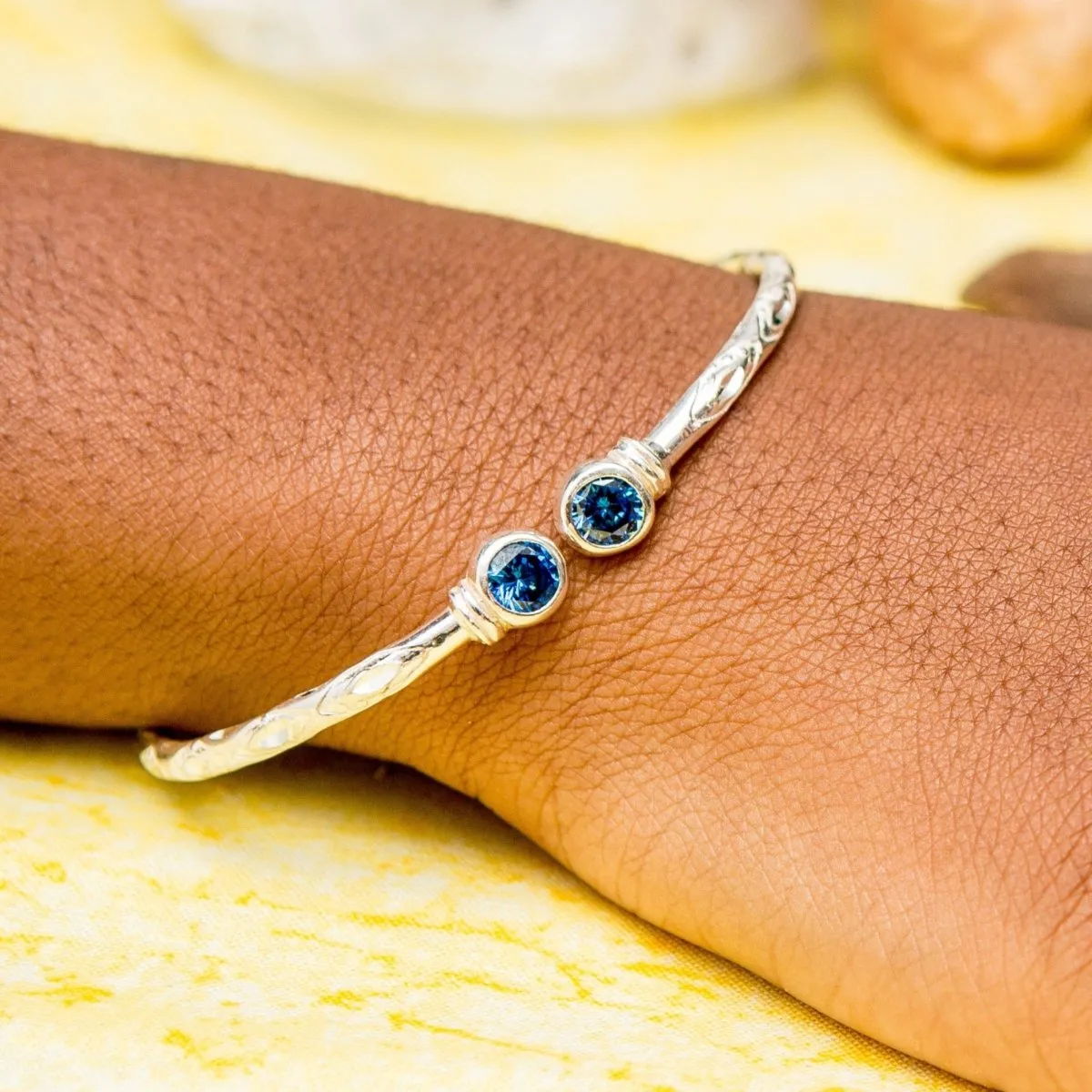 Medium Bangle with Blue Zircon December Birthstone