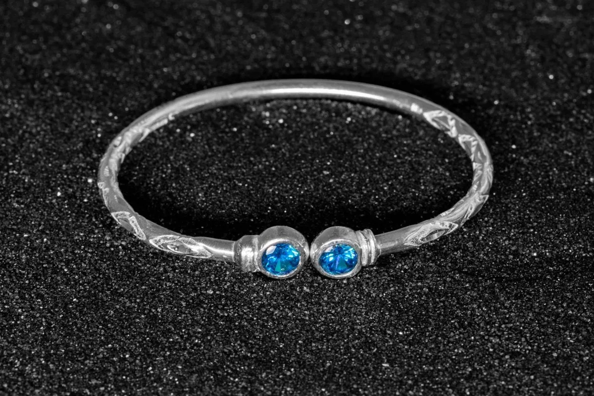 Medium Bangle with Blue Zircon December Birthstone