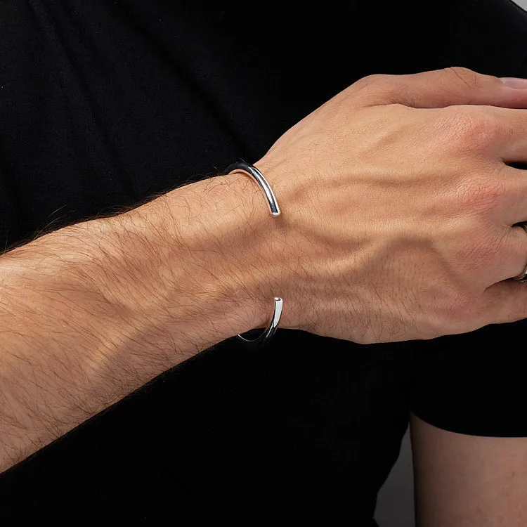 Men's 925 Sterling Silver Classic Torque Bangle | Polished Silver Bar Bracelet