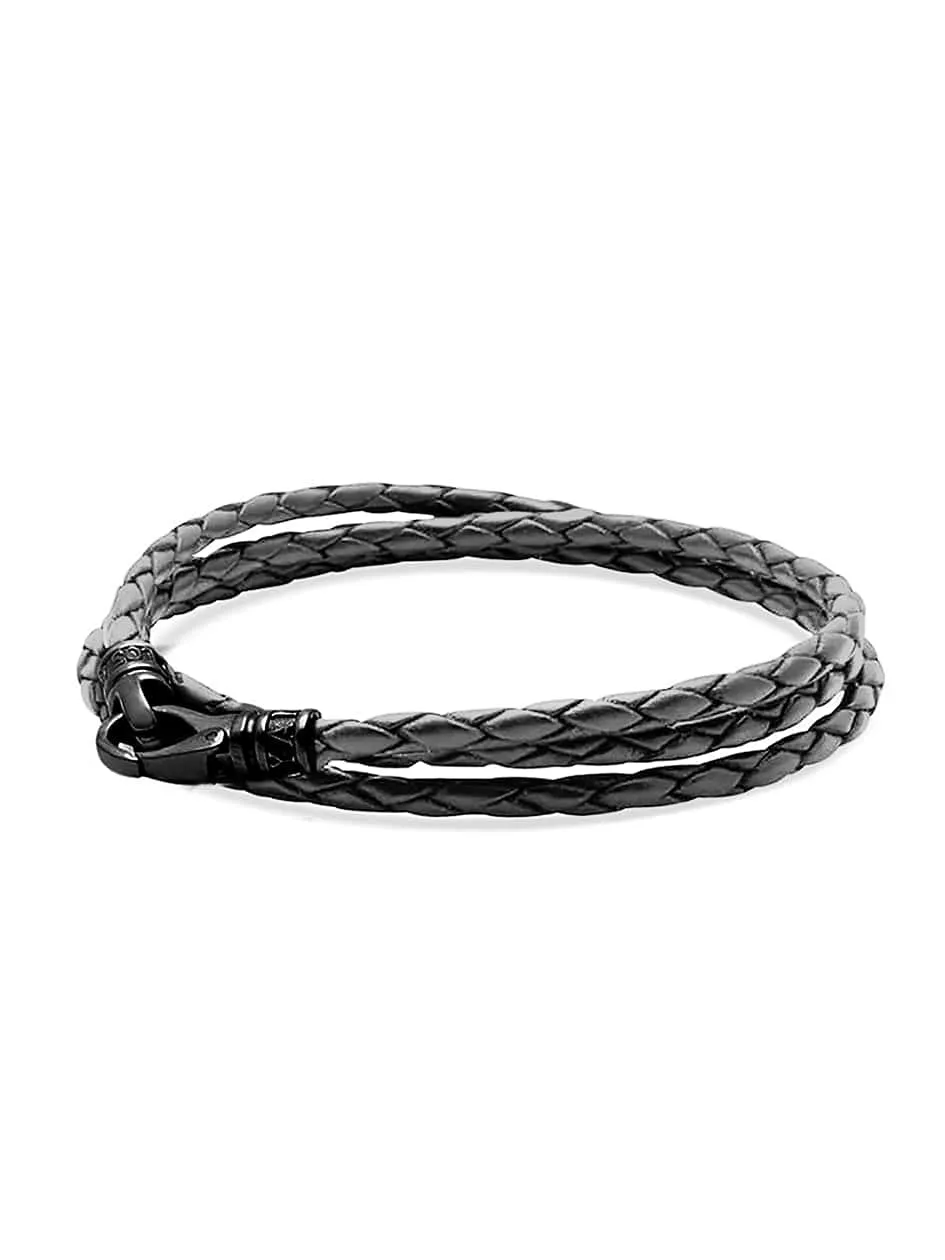 Men's Grey Metallic Wrap Around Leather Bracelet