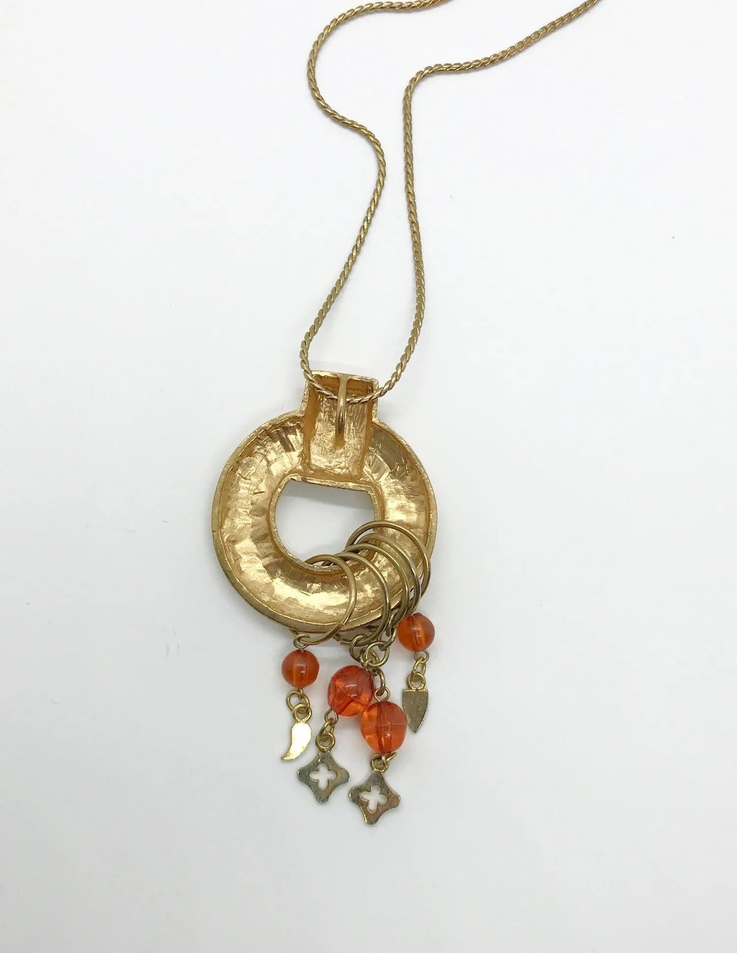 Modern Necklace with Hammered Pendant and Dangles