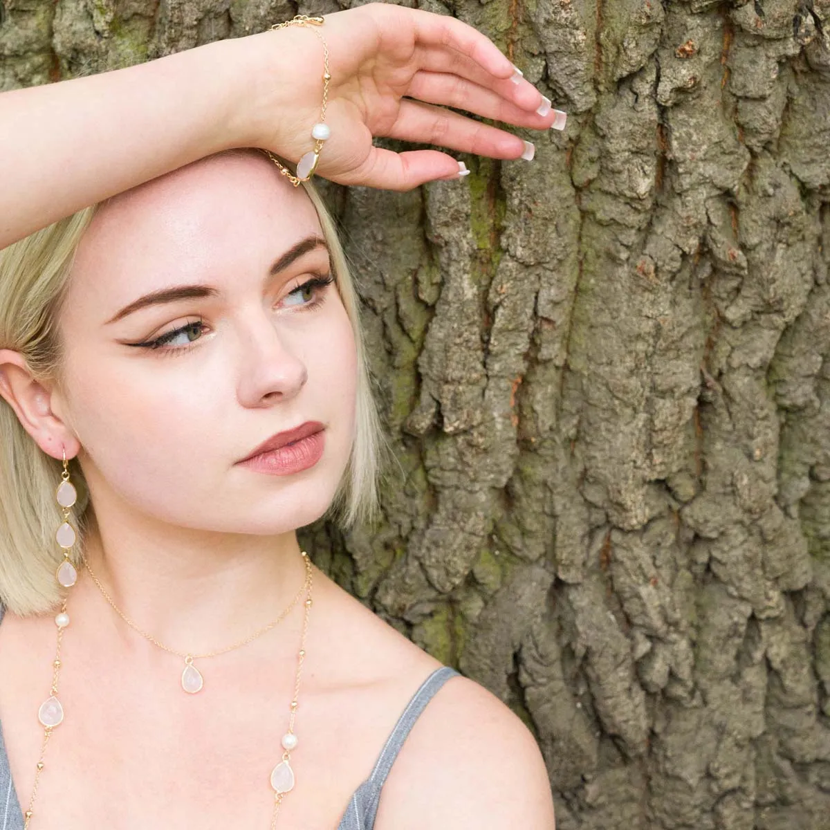 Moonstone Drop Earrings In Gold-Tone