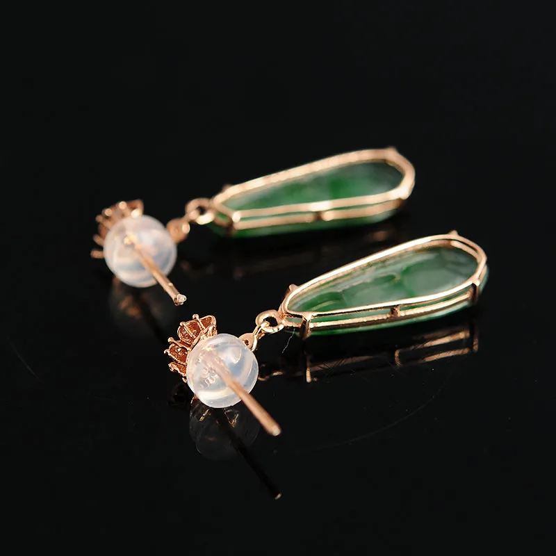 Natural Jade Earrings Jadeite Gold Earrings EG27