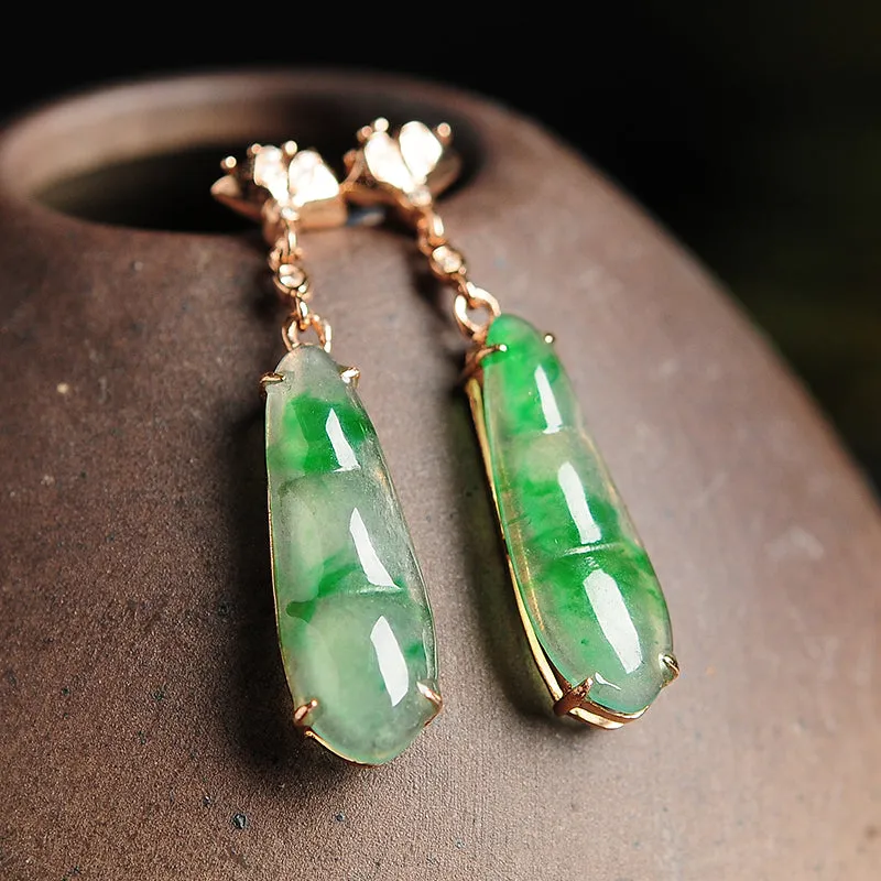 Natural Jade Earrings Jadeite Gold Earrings EG27