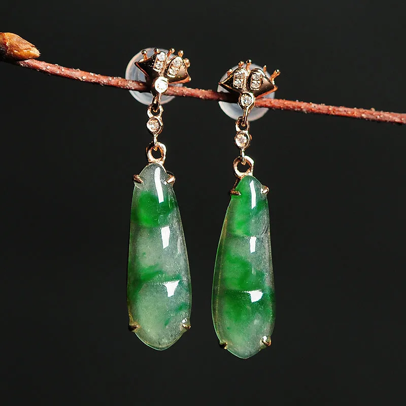 Natural Jade Earrings Jadeite Gold Earrings EG27