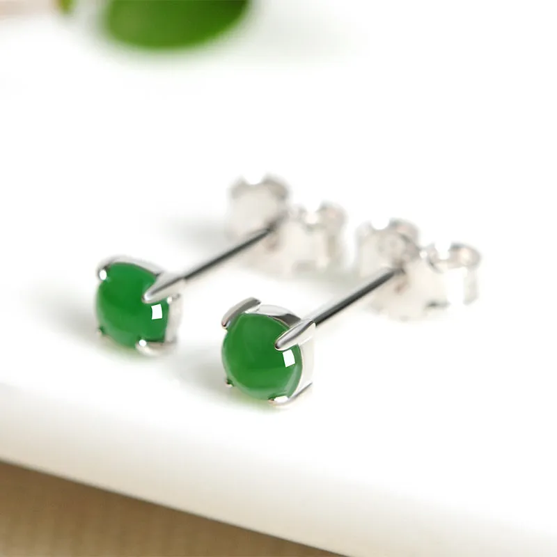 Natural Jade Earrings Jadeite Silver Earrings EG79