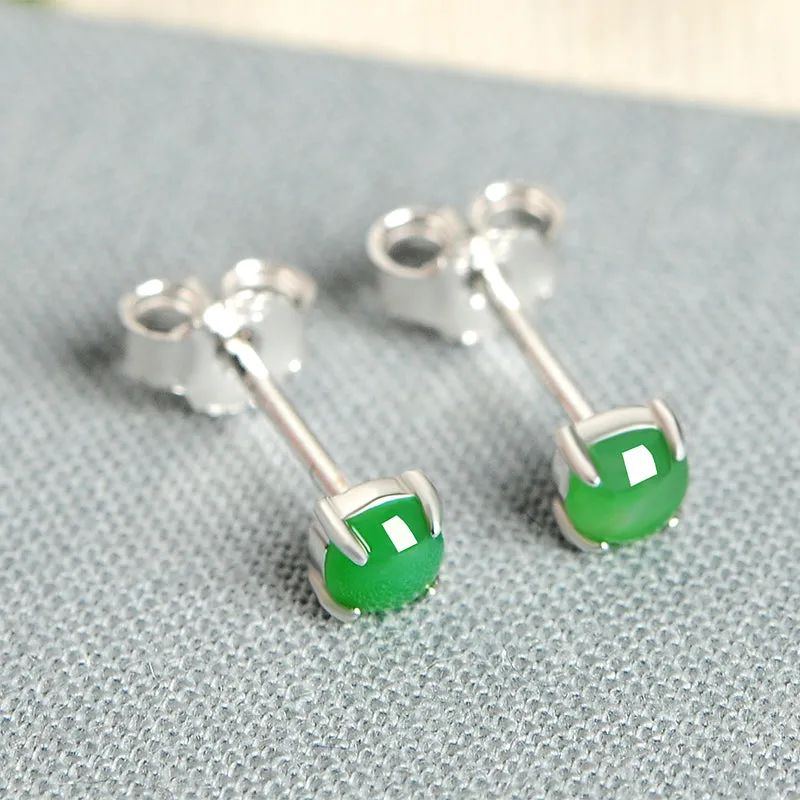 Natural Jade Earrings Jadeite Silver Earrings EG79