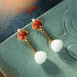 Natural Jade Earrings Nephrite Agate Pearl Silver Earrings ZNE362