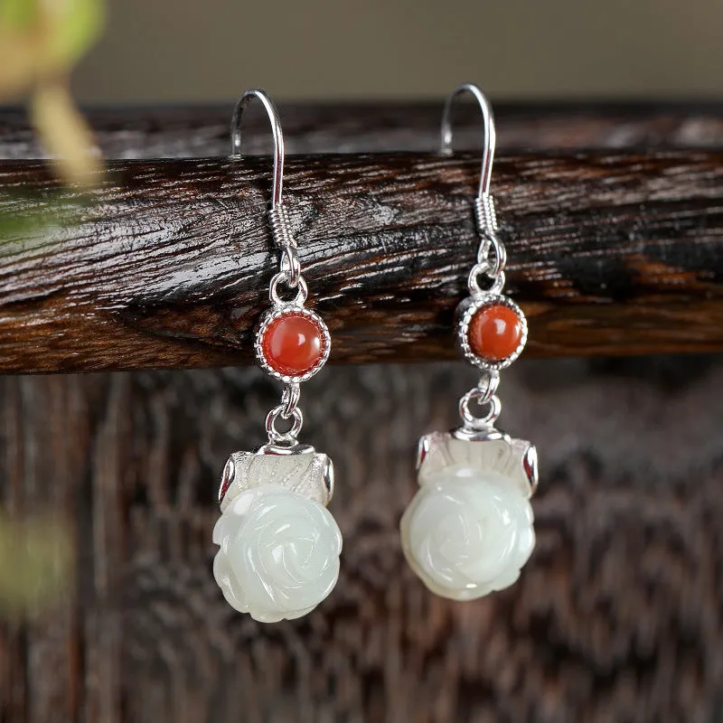 Natural Jade Earrings Nephrite Agate Silver Earrings ZNE479