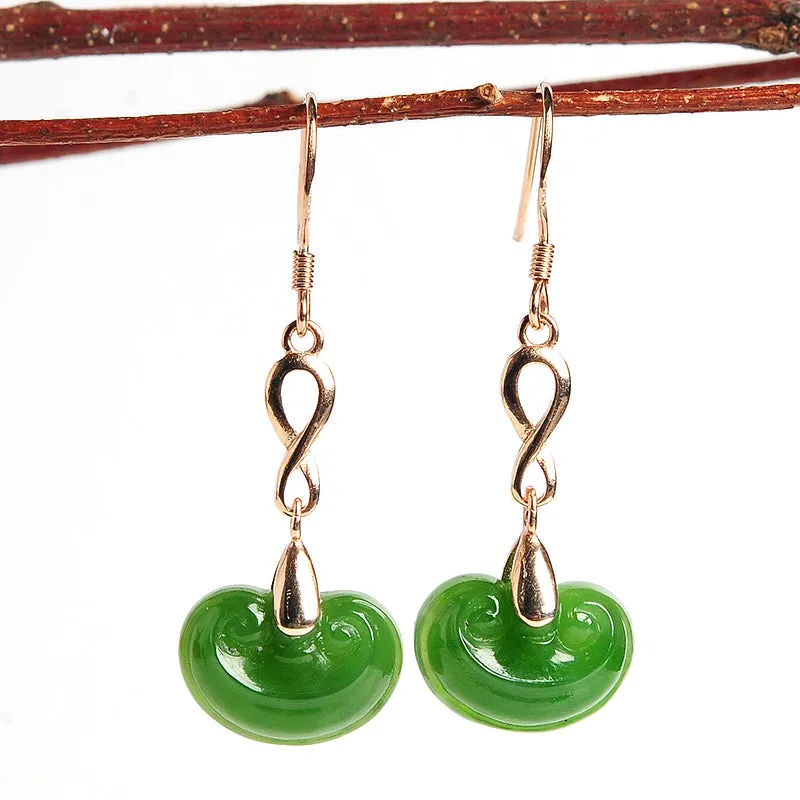 Natural Jade Earrings Nephrite Silver Earrings EG87