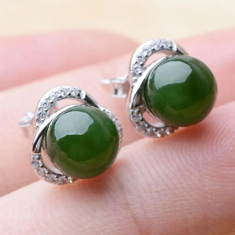 Natural Jade Earrings Nephrite Silver Earrings NE137