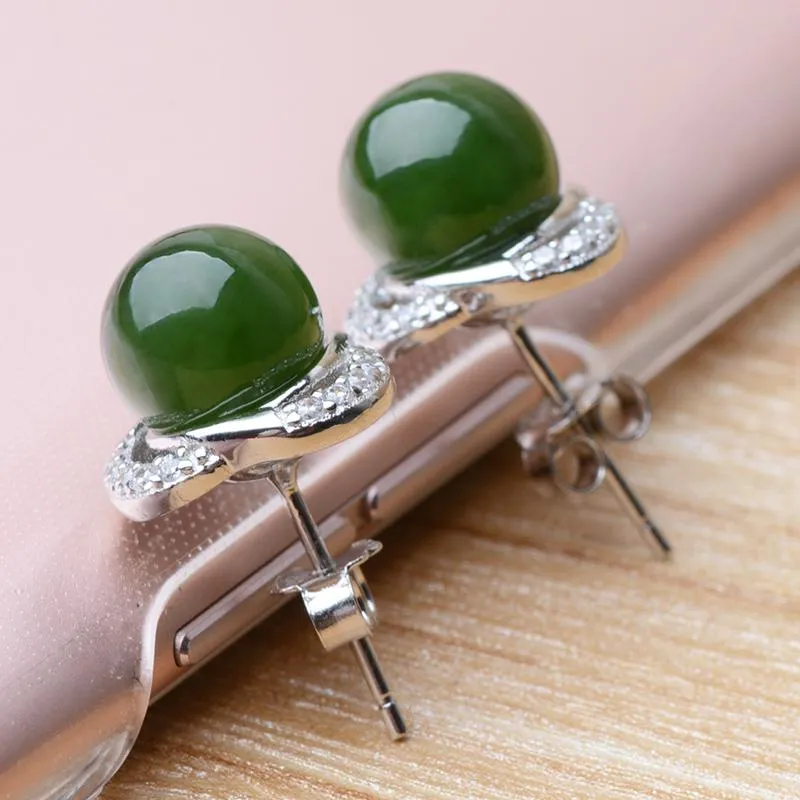 Natural Jade Earrings Nephrite Silver Earrings NE137