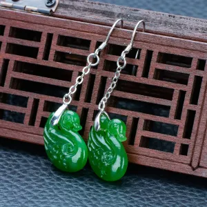 Natural Jade Earrings Nephrite Silver Earrings NE145